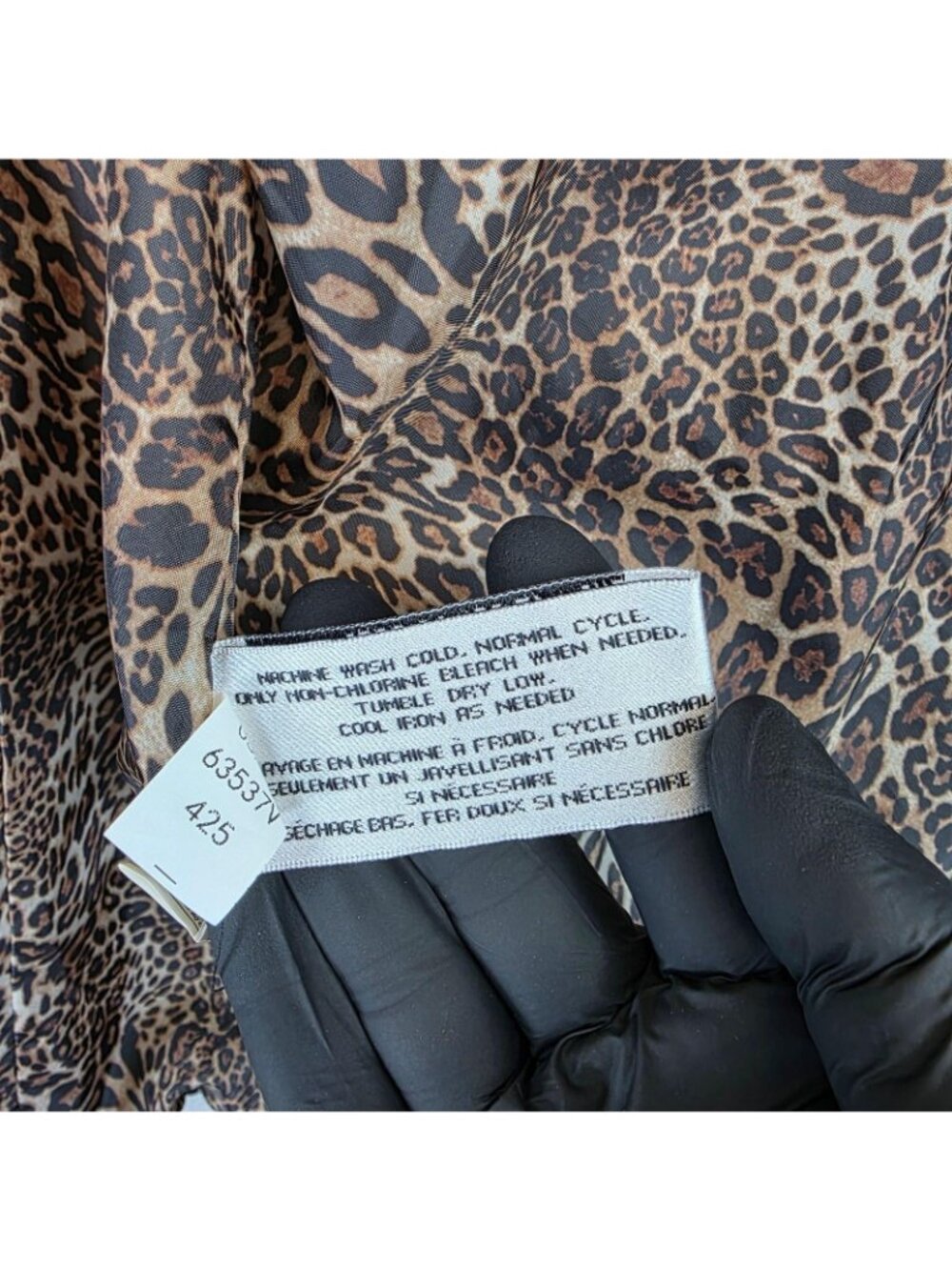 Via Spiga Coat Womens Small Black Quilted Belted Zip Leopard Lining Mid Length - Picture 6 of 12